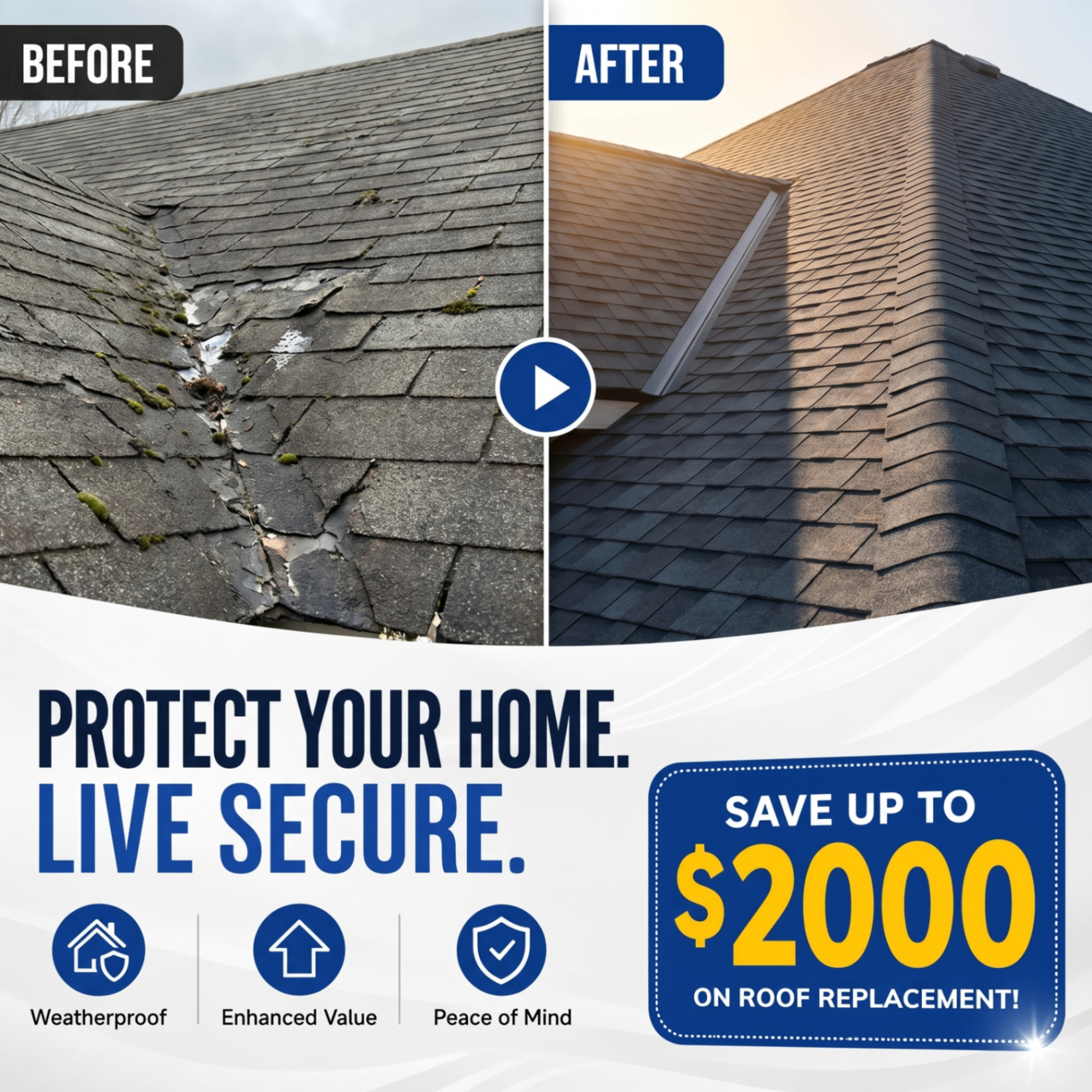 Roof before and after ad creative